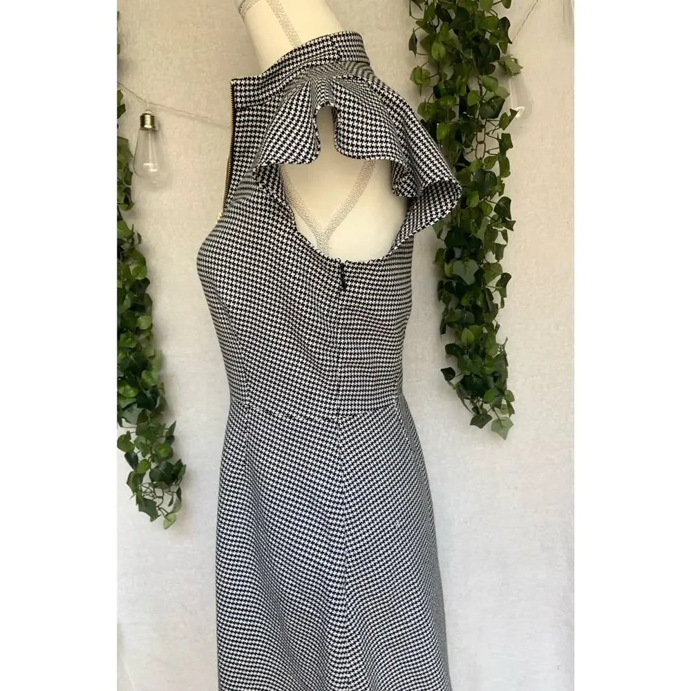 Rachel Zoe Black & White Shepherds check Flutter Sleeve Aline Dress Women's 6 - Picture 8 of 12